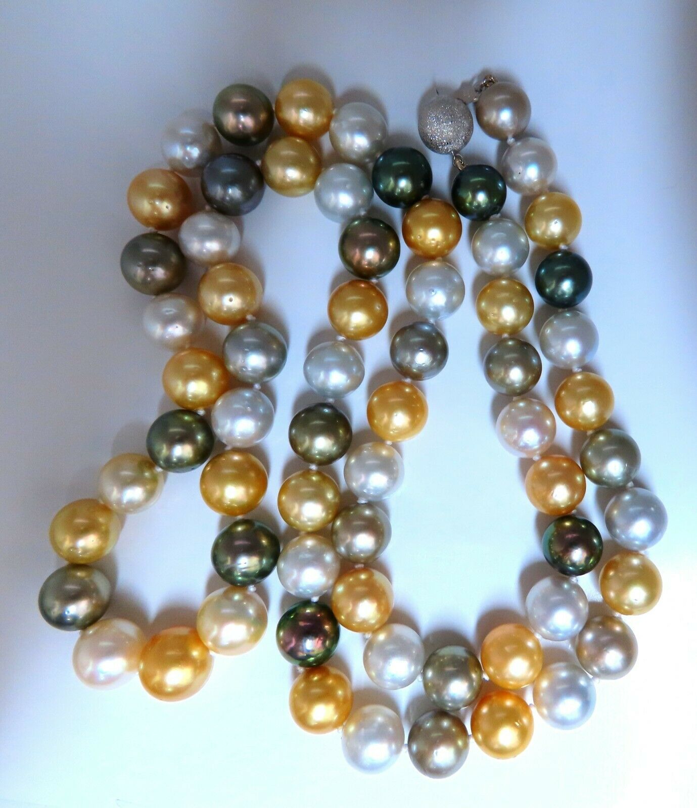 GIA certified Natural Multicolor Tahitian Saltwater Pearls necklace 14.46m 14k