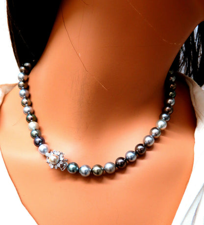 GIA certified Natural Multicolor Tahitian Saltwater Pearls necklace 9m 14k