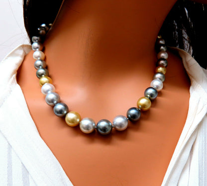 GIA certified Natural Peacock Tahitian Saltwater Pearls necklace 12.6m 14k