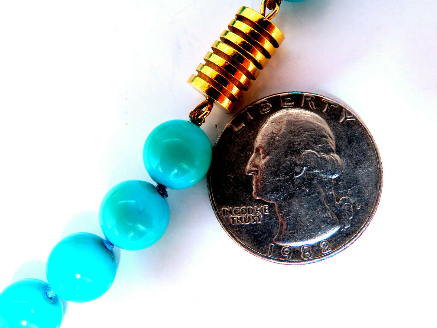 GIA Certified Vintage Natural Fine Turquoise Bead Necklace 18kt