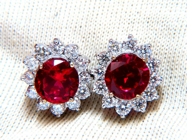 GIA Certified 6.29ct. Lab Ruby Diamond Clip Earrings Halo 14kt