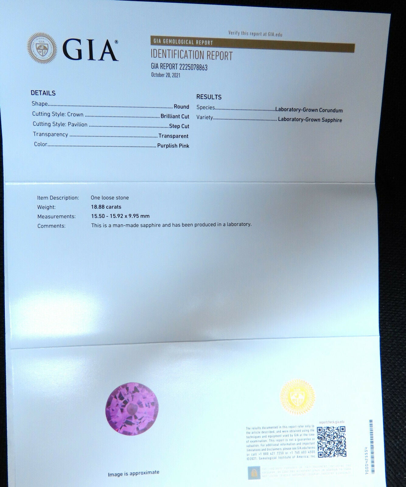 18.88ct Lab Pink Sapphire Diamonds Pendant 14kt