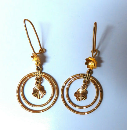 21kt Gold Dangle Earrings Handmade Circles