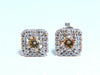 1.30ct Natural Round Diamond Stud Earrings 14 Karat Halo Fancy Brown