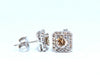 1.30ct Natural Round Diamond Stud Earrings 14 Karat Halo Fancy Brown
