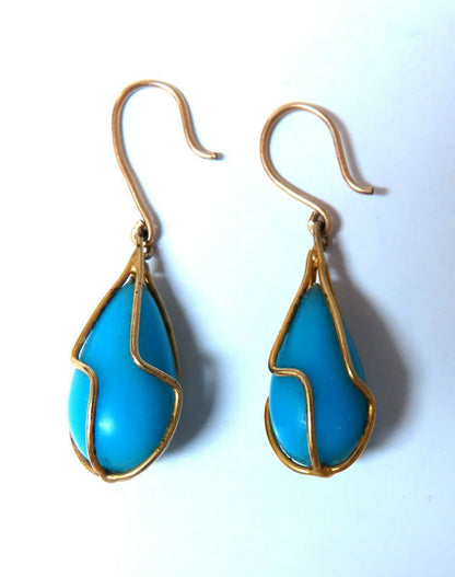 14kt yellow gold turquoise dangle earrings