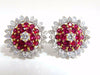 6.26ct natural vivid red ruby diamond domed cluster clip earrings 18kt