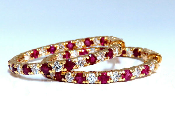 6.25ct natural Ruby diamonds hoop earrings 14kt yellow gold inside out 35mm