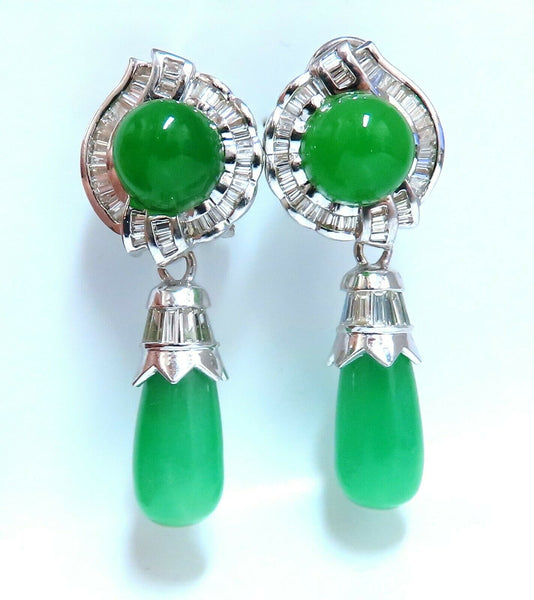 20ct Natural Jade Drop Dangle Diamond Earrings 18kt