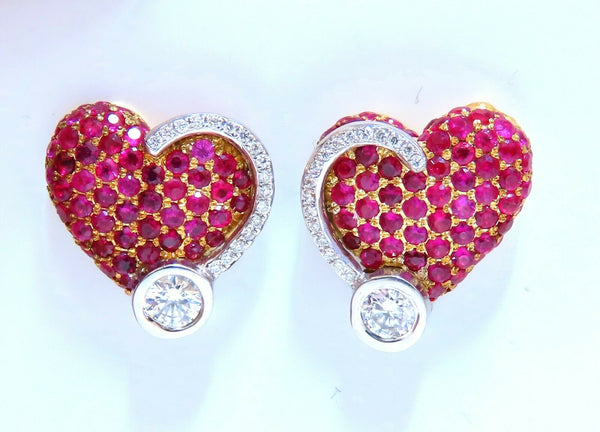 1.44ct natural Ruby diamonds heart earrings 14kt yellow gold