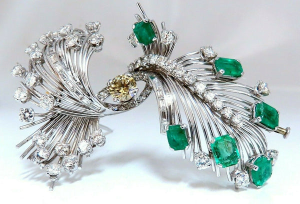 Platinum Estate Natural GIA Certified Fancy Diamond Emerald Pin