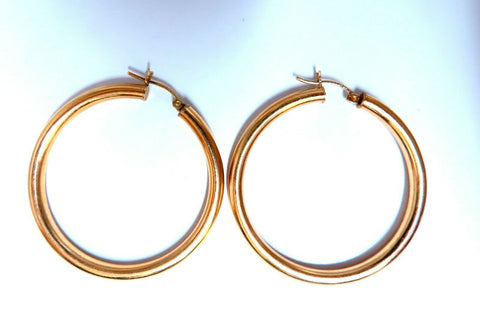 14Kt Gold Hoop Earrings Tubular Plain 1.85 inch diameter