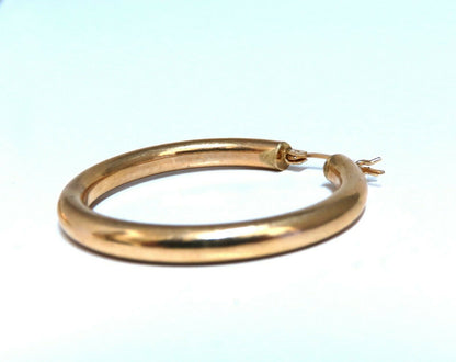 14Kt Gold Hoop Earrings Tubular Plain 1.46 inch diameter