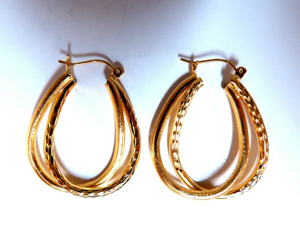 14Kt Gold Double Hoop Earrings Tubular Plain 1.2 inch long