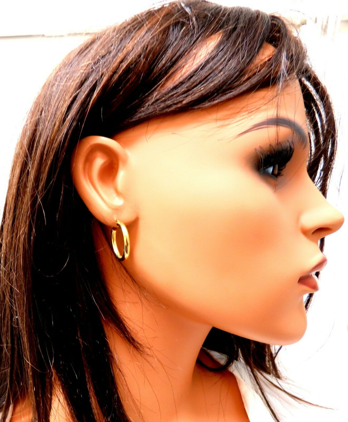 14Kt Gold Hoop Earrings Tubular Plain .88 inch long