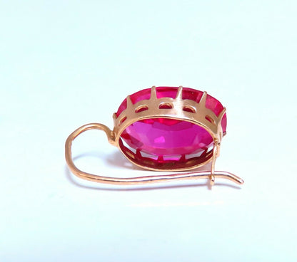 32ct Lab Ruby Diamond Clip Earrings Halo 14kt European Wire