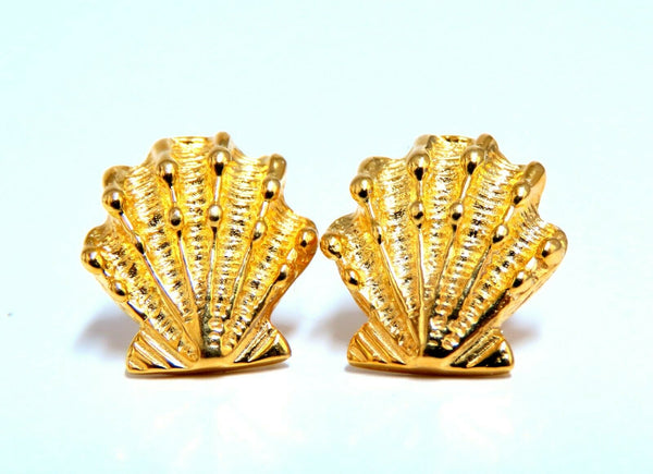 14Kt Gold Sea Shell Stud earrings 3D Carribean Cruise Souviner