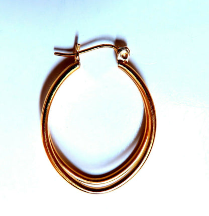 14Kt Gold Double Tubular Hoop Earrings 1 inch length