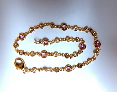 1.53ct natural Pink Sapphire diamond yard bracelet 14kt g/vs 9 inch