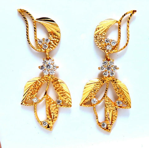 22kt Gold Diamonds Dangle Floral Patina Earrings
