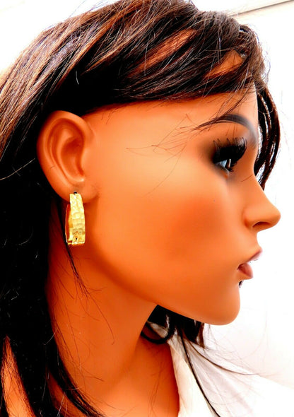 14Kt Gold Hammered Semi-Hoop Earrings Classic 30mm