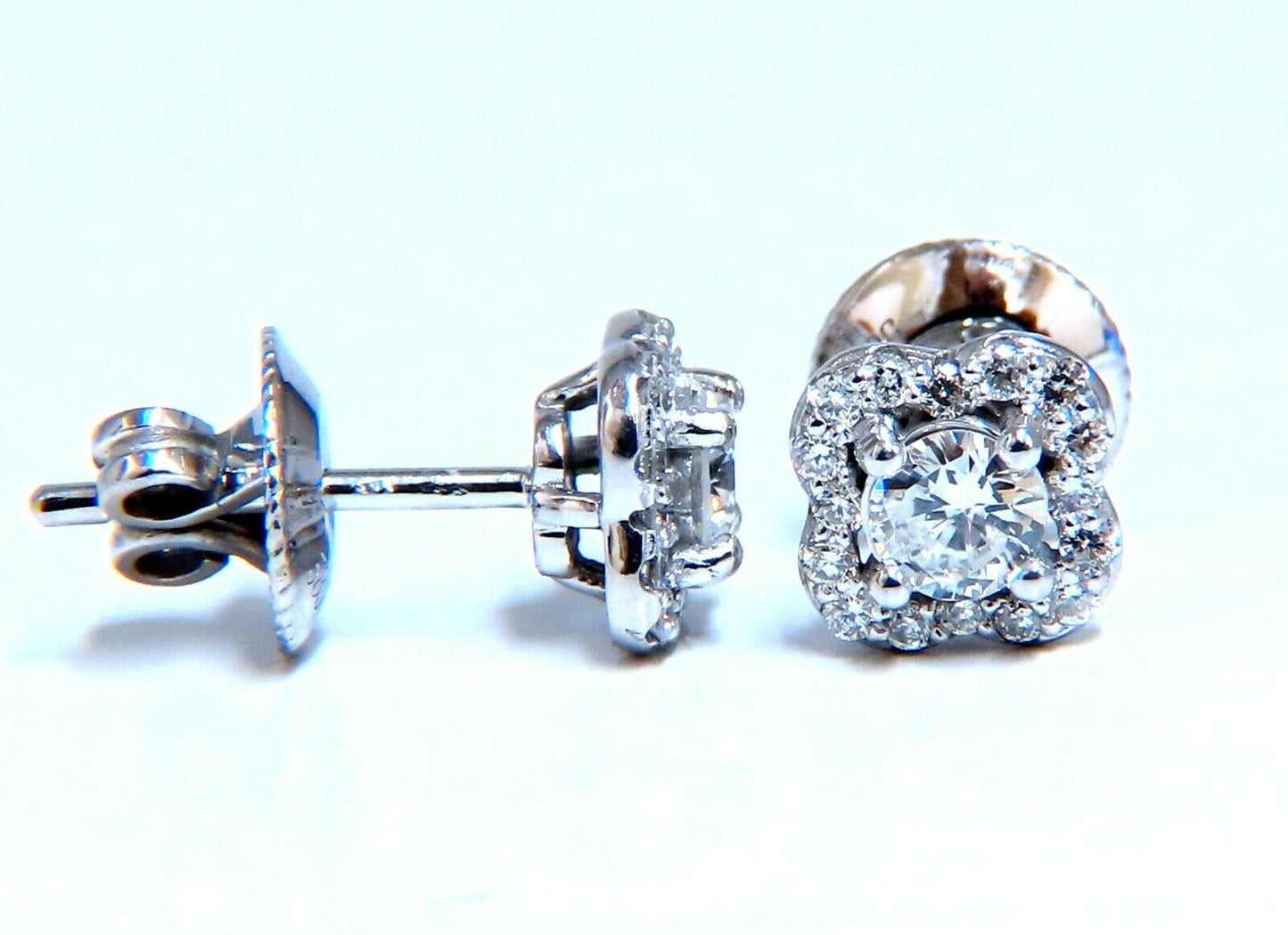 .40ct Natural Round Diamond Stud Earrings 14 Karat Halo