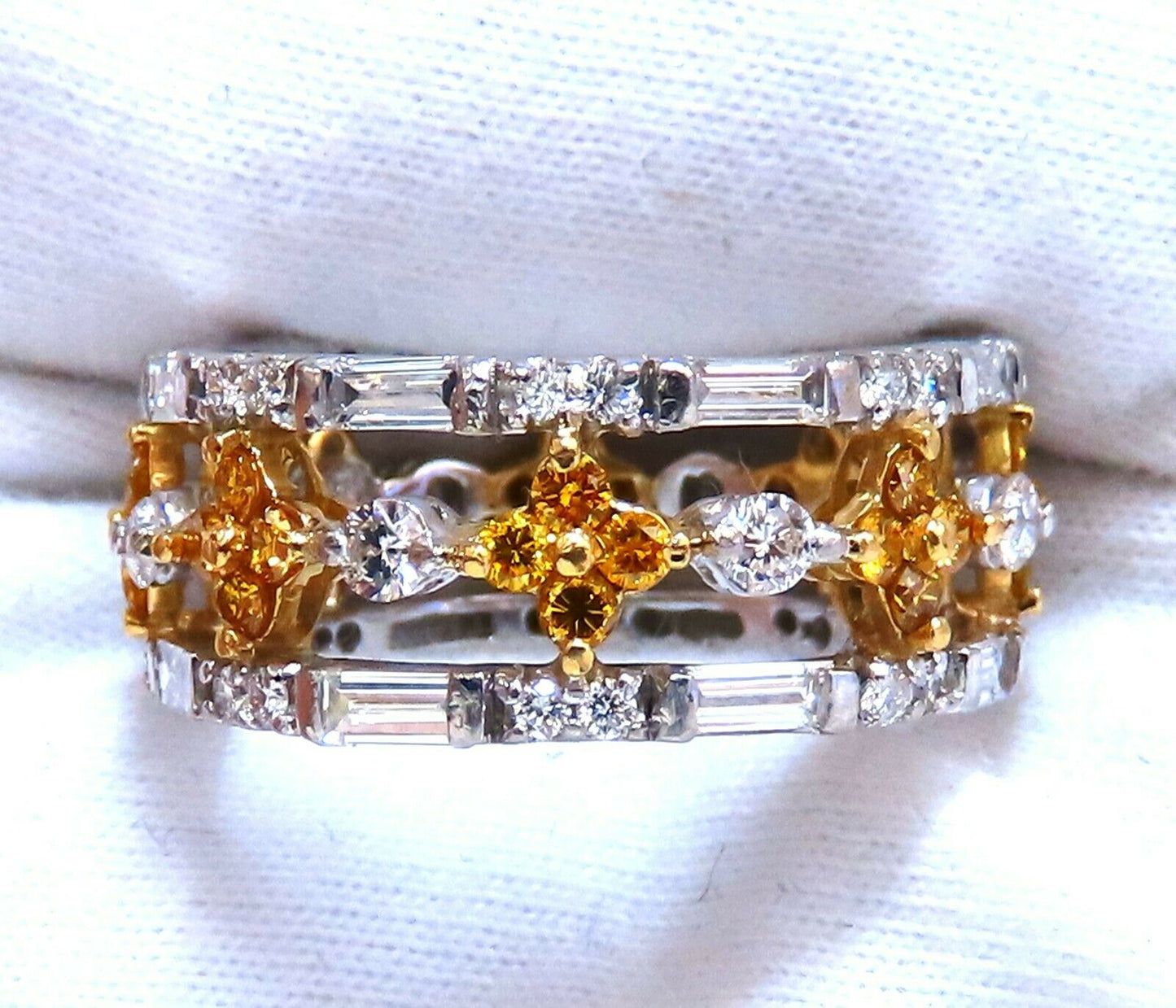 3.25ct Natural Fancy Yellow Baguette & Rounds Platinum Eternity Ring