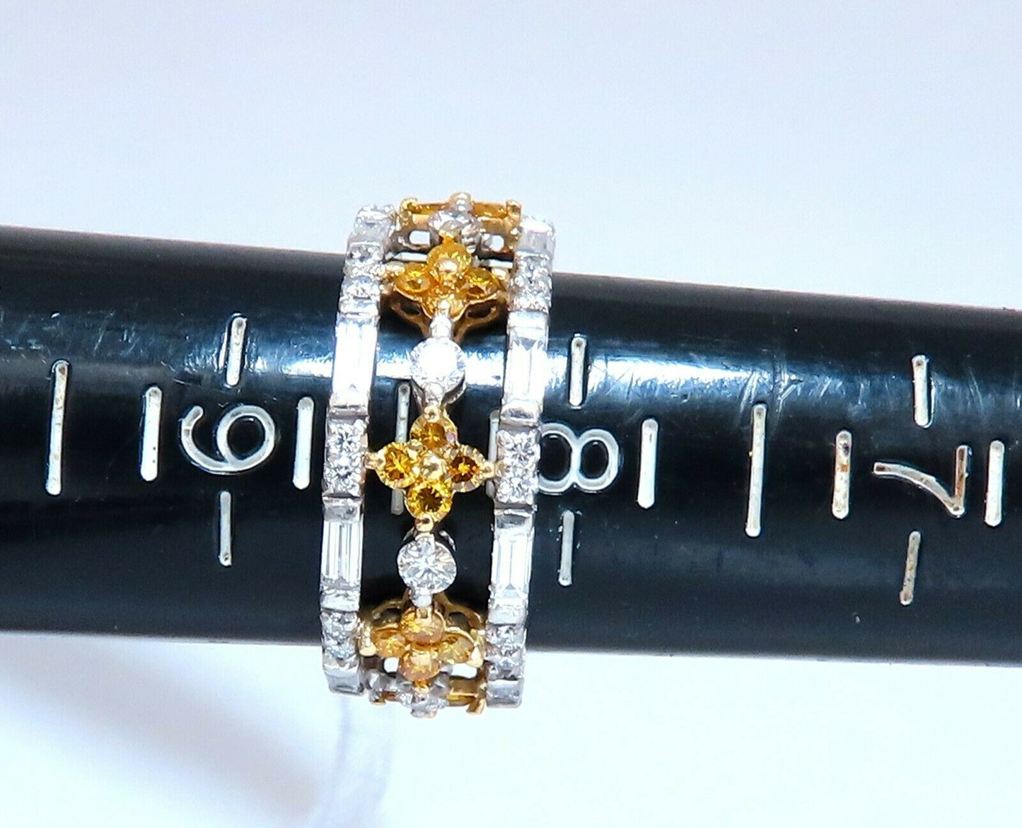 3.25ct Natural Fancy Yellow Baguette & Rounds Platinum Eternity Ring