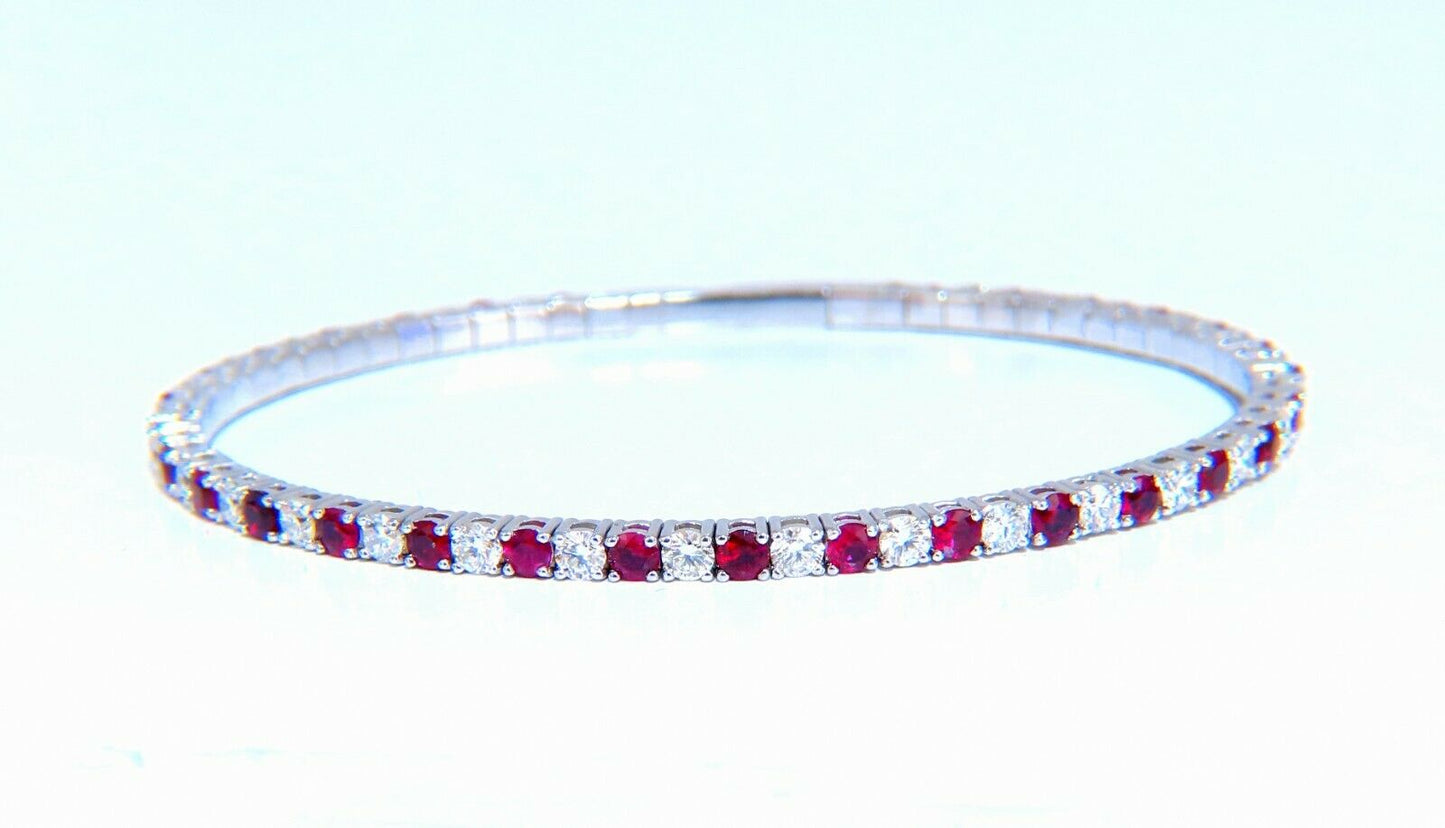 5.25ct vivid red natural ruby diamonds tennis Flexible Bangle bracelet 14kt