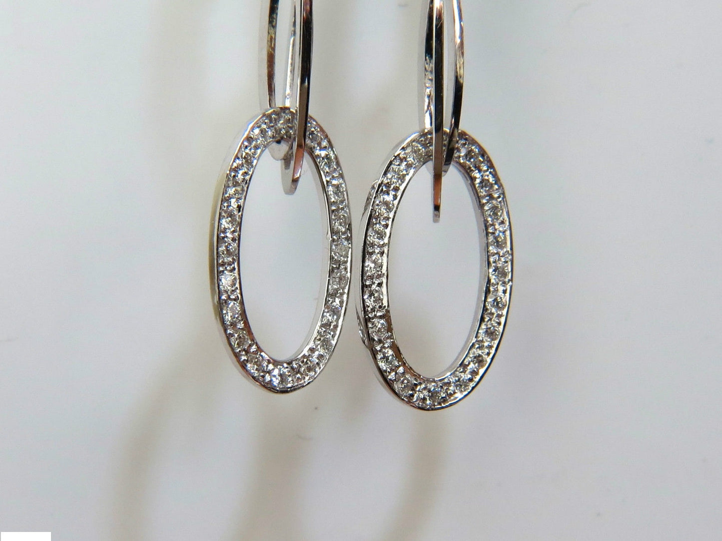 14KT .46CT ELONGATED OVALS DIAMOND DANGLE EARRINGS HINGED 2.6 INCHES