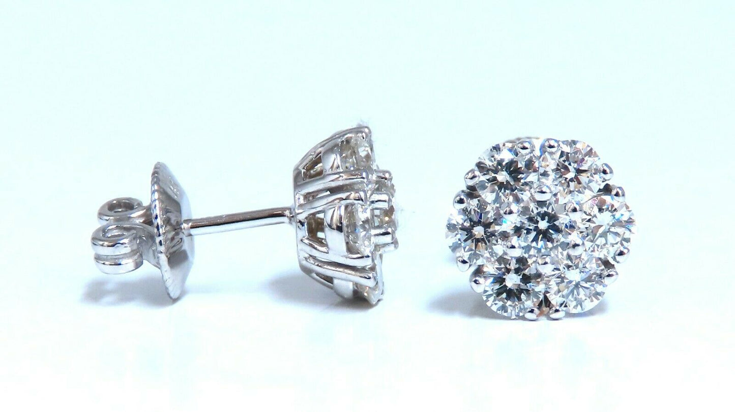 2ct Natural Diamonds Cluster Earrings 14kt