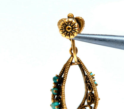 14kt yellow gold turquoise dangle earrings