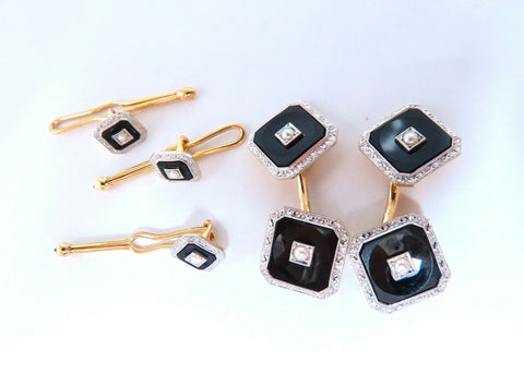 14kt Gold Onyx Studs & Cufflinks Set