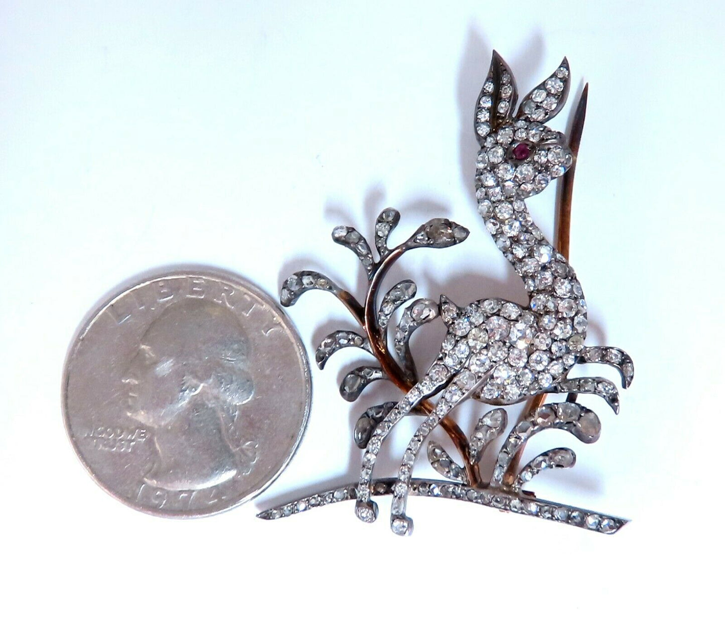 Antique 3ct Natural Diamonds Deer Pin 14kt