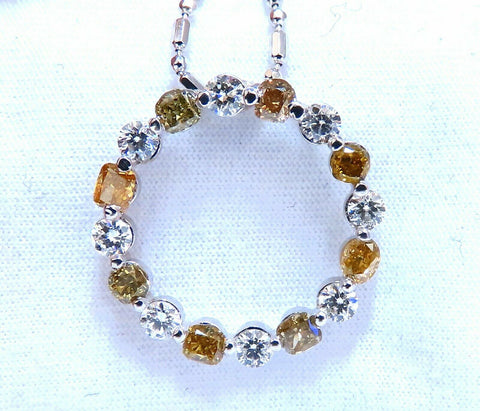 3.32ct Fancy Color Natural Yellow Brown Diamond Circle Eternity Necklace 14kt