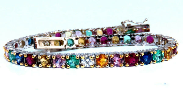 9.80ct natural ruby emerald sapphires diamond tennis bracelet 14kt gem line