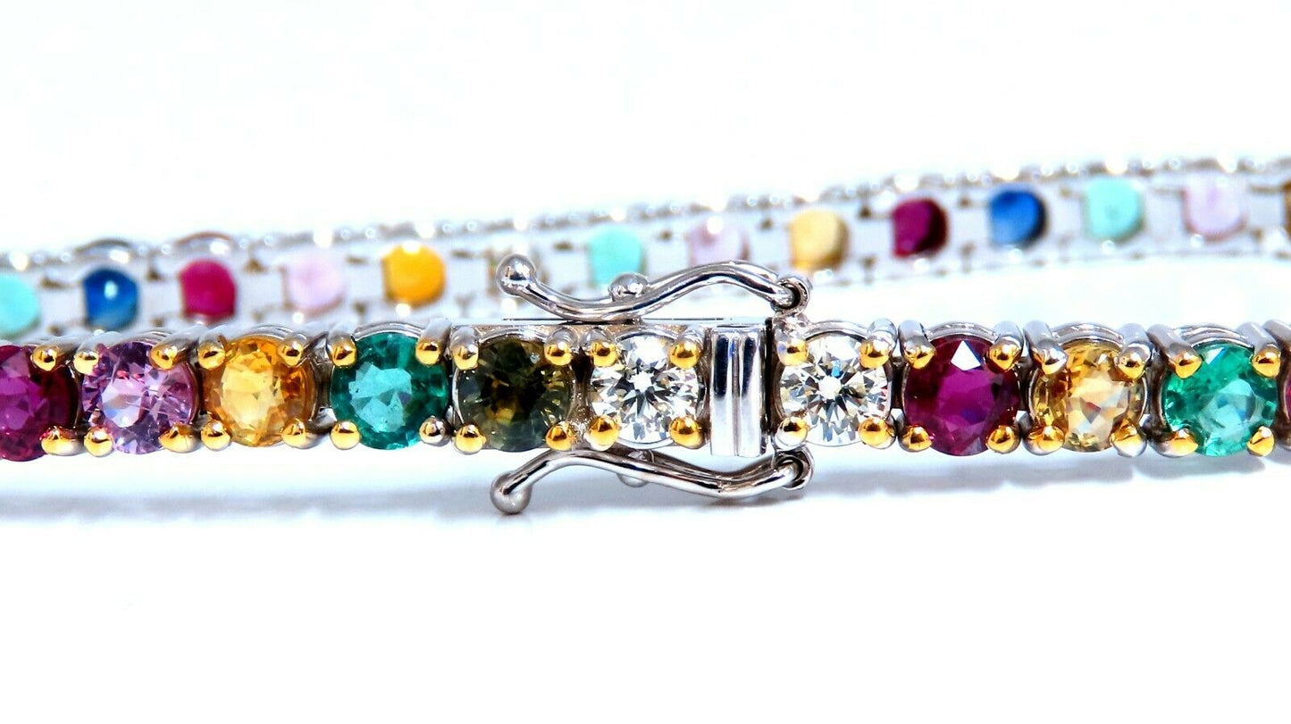 9.80ct natural ruby emerald sapphires diamond tennis bracelet 14kt gem line