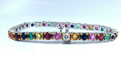 13ct natural ruby emerald sapphires diamond tennis bracelet 10kt gem line