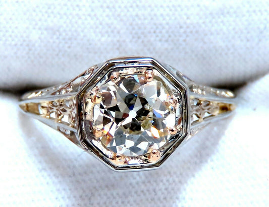 GIA Certified 1ct Natural Old Mine Diamond Edwardian Class Ring 18kt