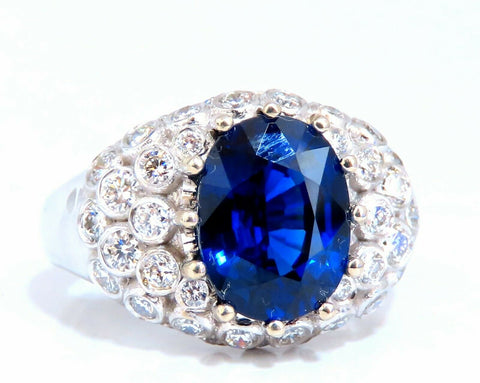 GRS Certified 4.05ct Natural No Heat Vivid Deep Blue Sapphire Diamonds Ring 14kt