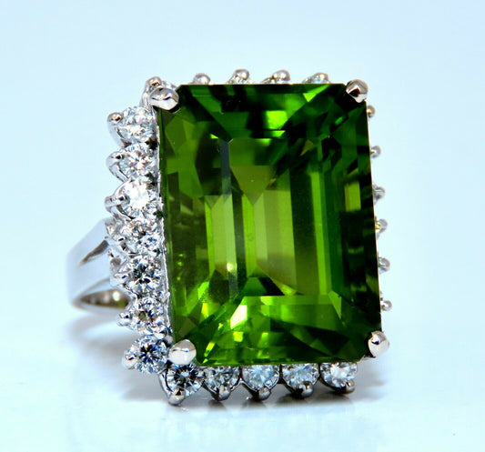 GIA Certified 18.53ct Natural Green Peridot Diamonds Rings 14kt