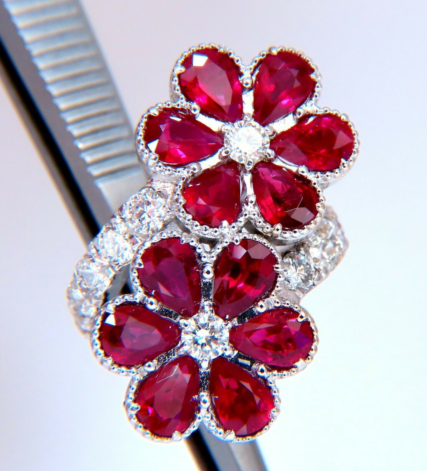 7.50ct Natural Burma Rubies Diamonds Cluster ring 18kt Bypass Deco
