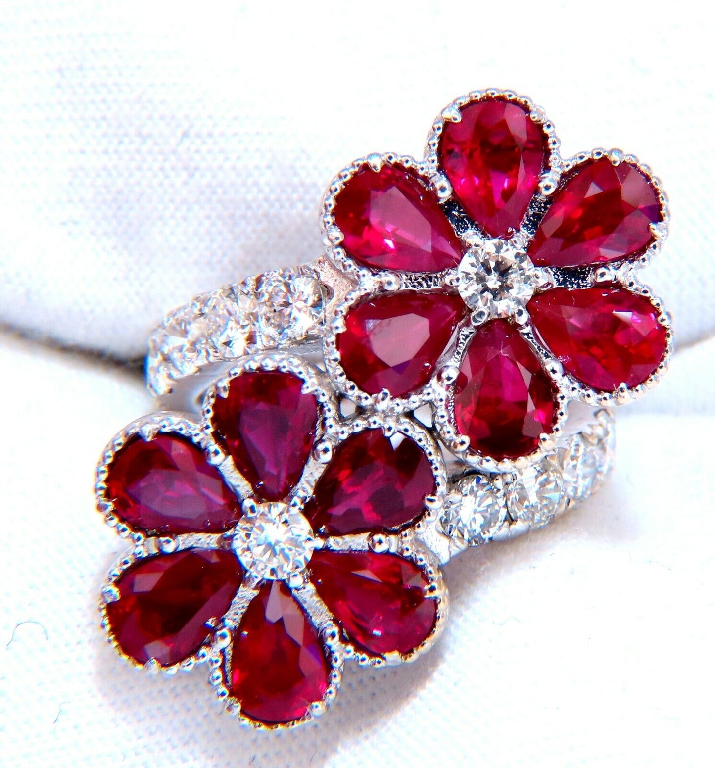 7.50ct Natural Burma Rubies Diamonds Cluster ring 18kt Bypass Deco