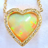 10.24ct Natural Heart Opal Diamonds Cluster Halo Necklace 14kt