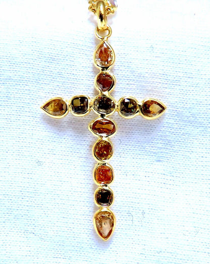 9.50ct Natural Multicolored Fancy Color Diamonds Cross Yard Necklace 14kt Rosary