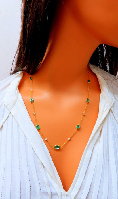 9.40ct. Natural Emeralds Diamonds Yard Necklace 14kt