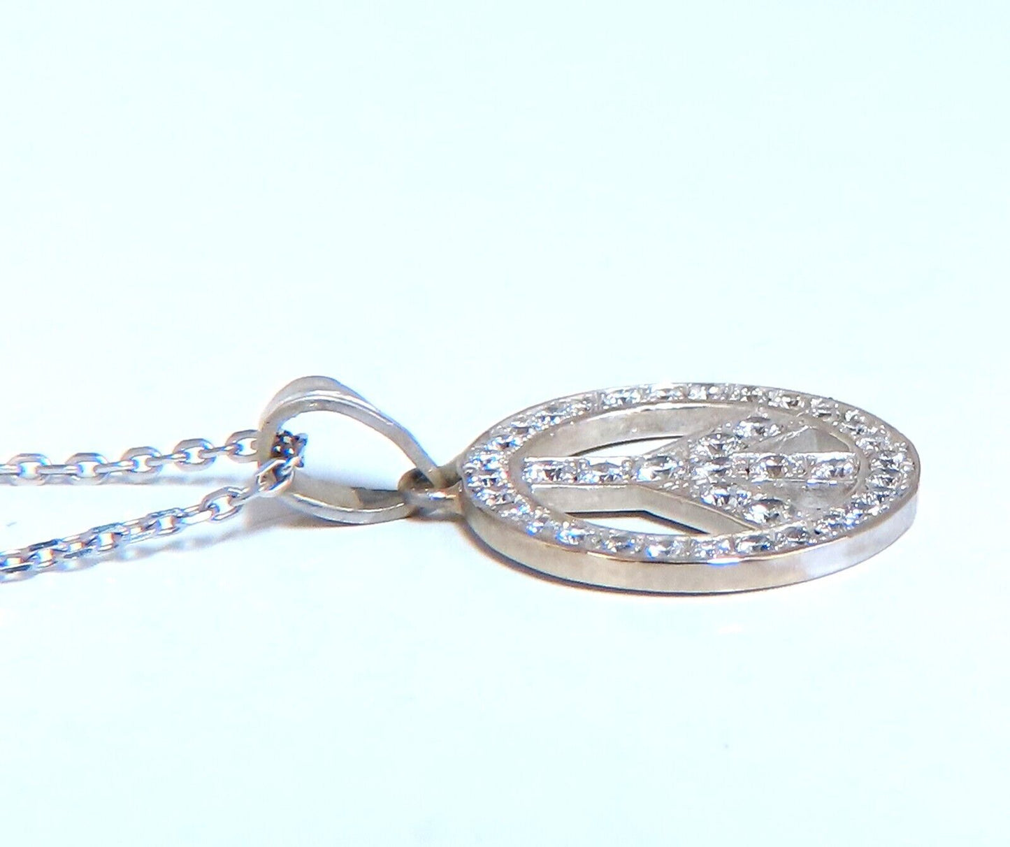 .80ct Bead Set Peace Charm natural Diamond Necklace 14kt