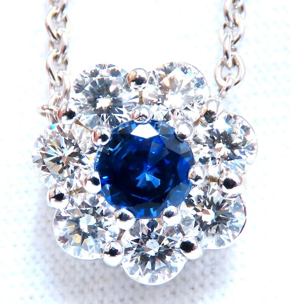 .62ct natural blue sapphire cluster diamond necklace 14kt