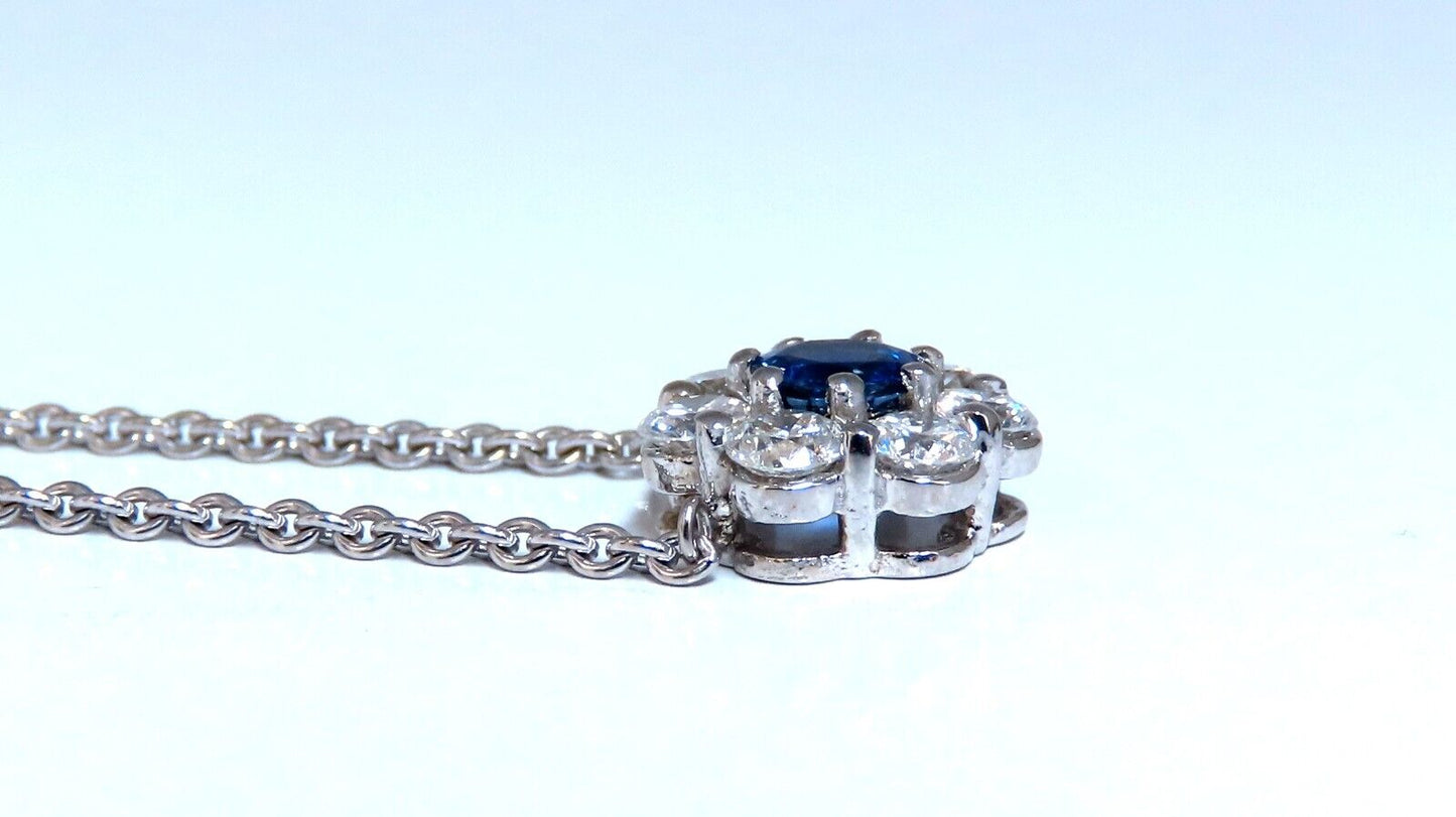 .62ct natural blue sapphire cluster diamond necklace 14kt