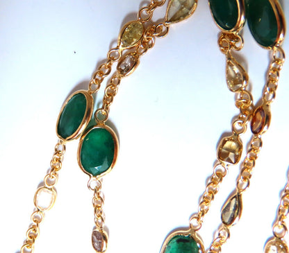 9.16ct. Natural Emeralds Diamonds Yard Necklace 14kt